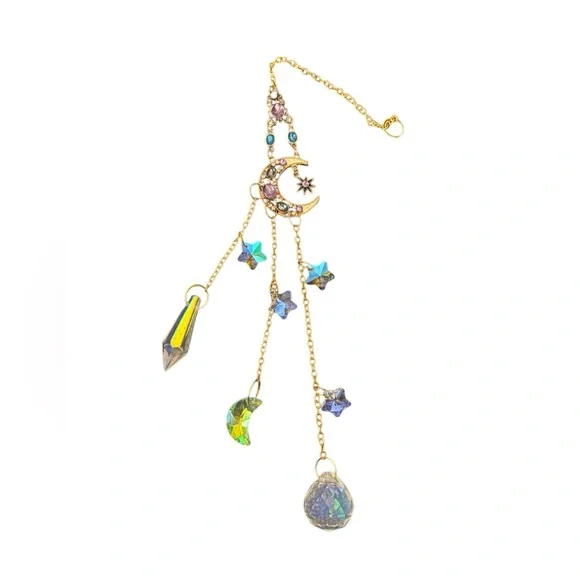 Rhinestone Moon or Star Sun Catcher with Multiple Crystals and Chain - Picture 5 of 11